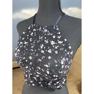 Victoria Secret PINK Bralette Bra Medium Push Up Blue Navy High Neck Halter Lace